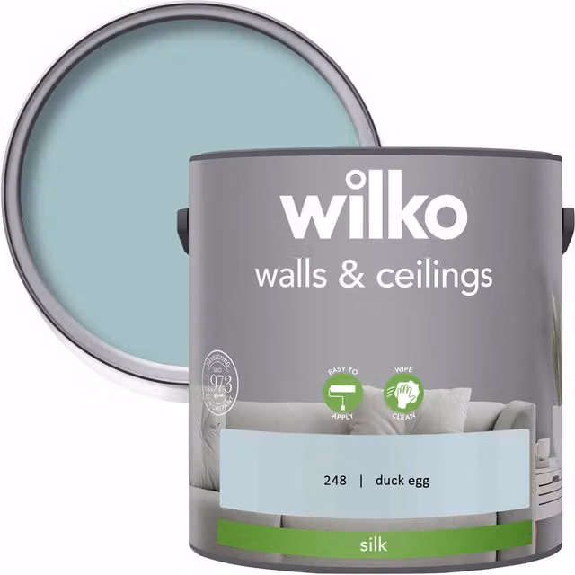 wilko Walls and Ceilings Silk Emulsion Paint, Blue, 2.5 l