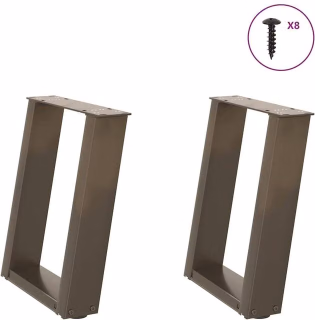 Berkfield Home U-Shaped Coffee Table Legs, 2 Piece Set, Brown Matt Steel, W: 28 cm, H: 42.5-43 cm – 1