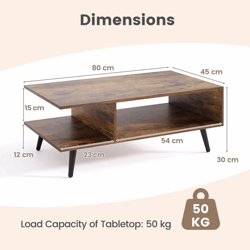VOGREX Brown Mid Century 2 Tier Coffee Table – 2