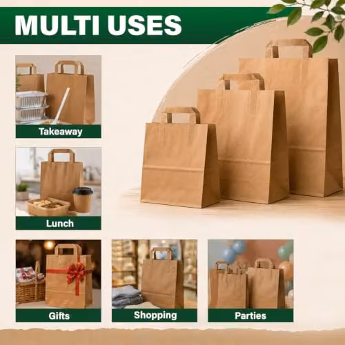 ECONX Brown Kraft Paper Takeaway Carrier Bags with Handles, 50 Pack, Small – 2