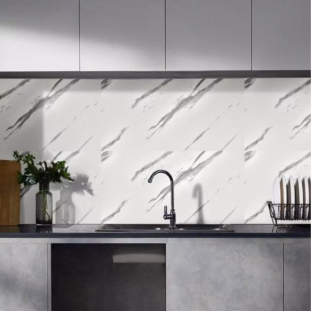 Lifeideas 10 Piece White Marble PVC Self Adhesive Wall Sticker Set