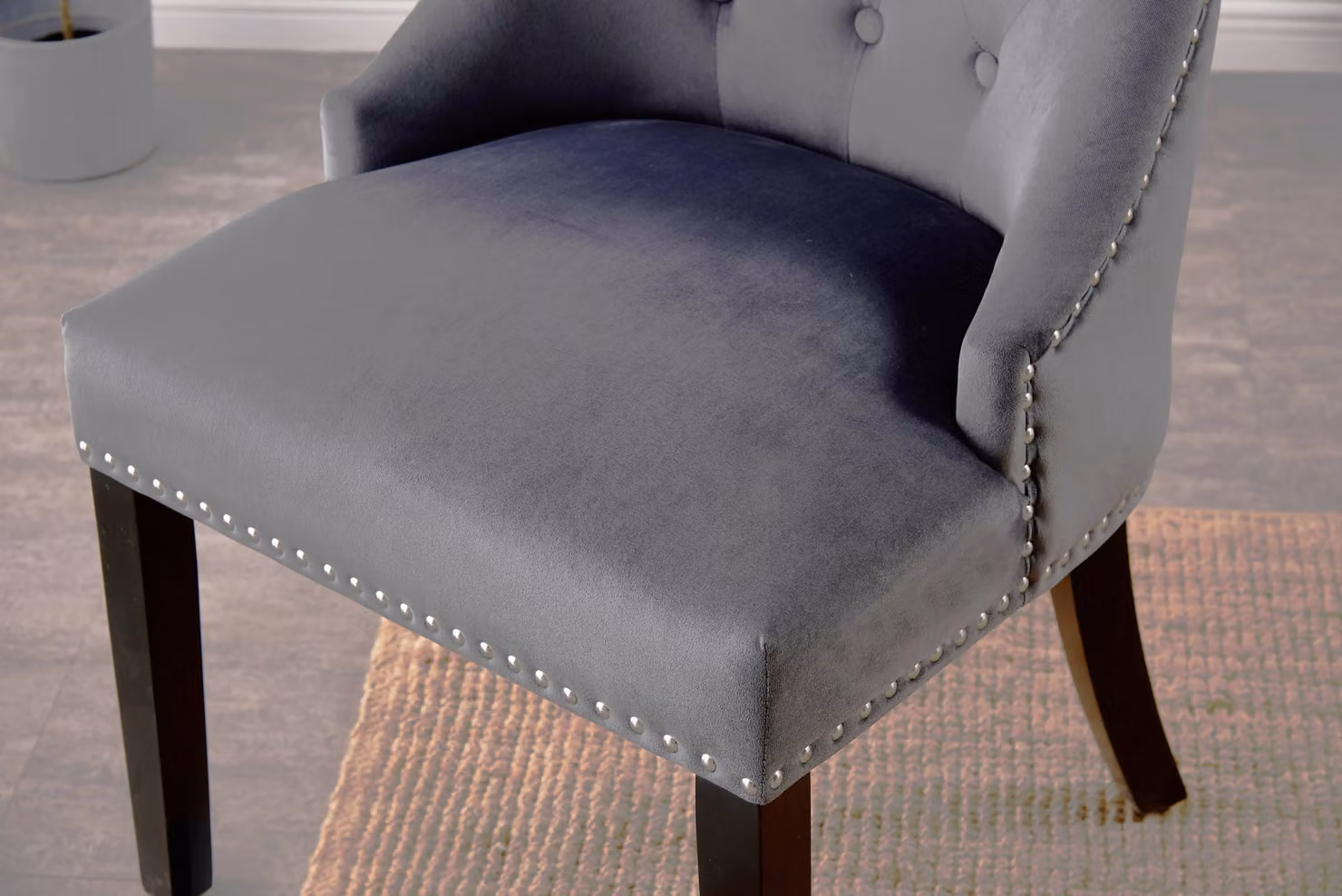 Life Interiors Windsor Velvet Upholstered Dining Chairs with Metal Ring and Wooden Legs, Dark Grey, Pack of 2 – 4