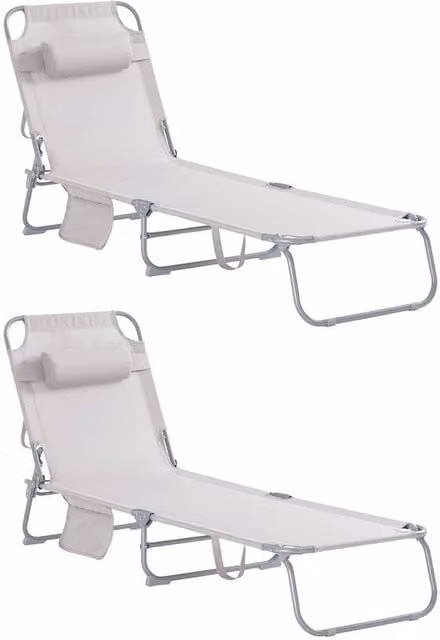 SoBuy Set of 2 Foldable Sun Loungers in Beige with Adjustable Headrests and Powder Coated Steel Frames – 1