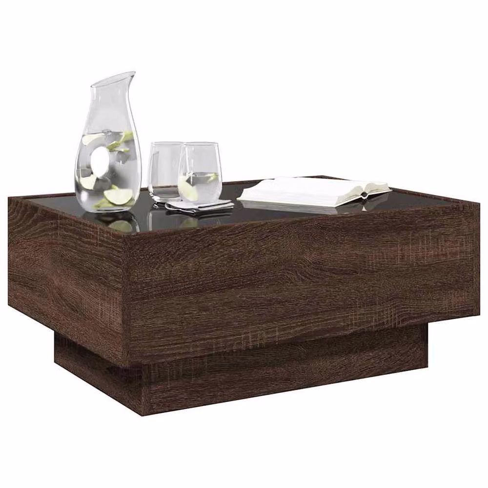 Berkfield Home Modern LED Coffee Table in Brown Oak, W/D/H: 70 x 50 x 30 cm – 3