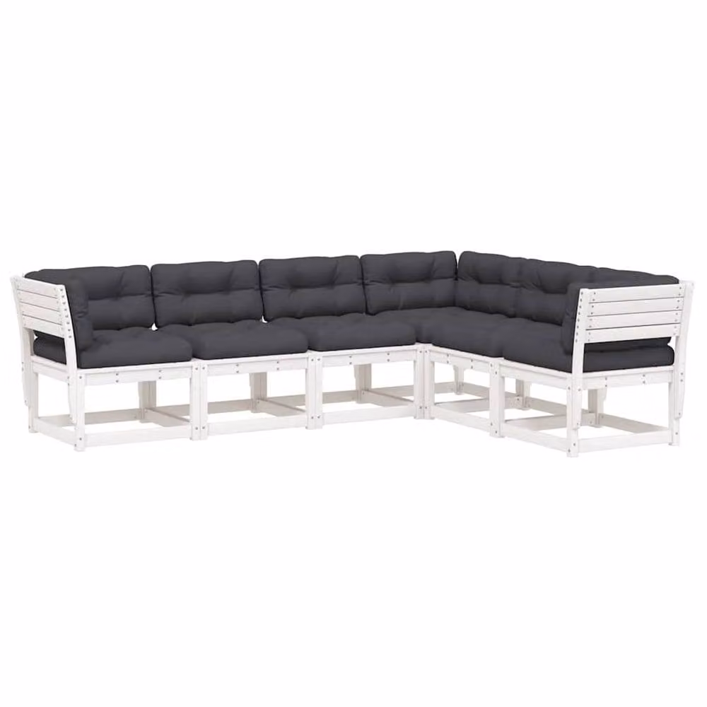 Berkfield Home 6 Piece L-Shape Garden Sofa Set with Cushions in White Solid Pine Wood – 2