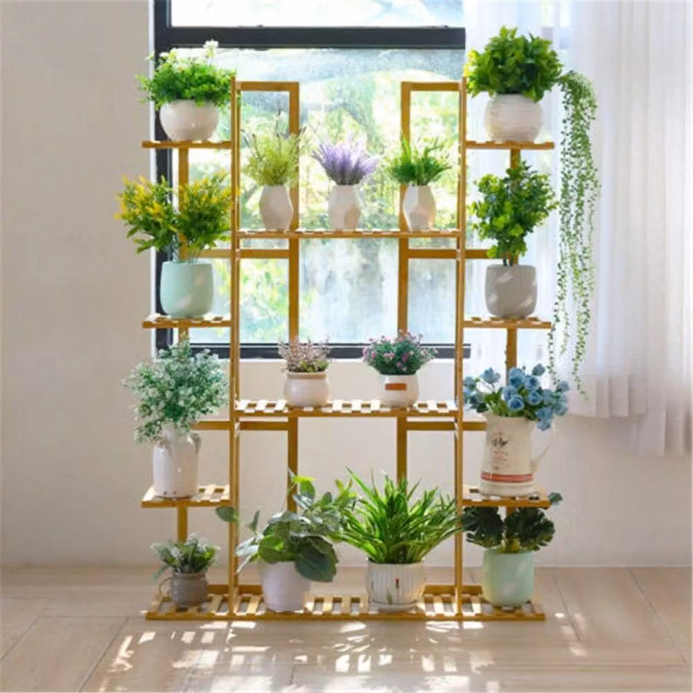 Kelvenix Extra Large 9 Tier 17 Potted Bamboo Plant Stand in Sand and Brown – 3