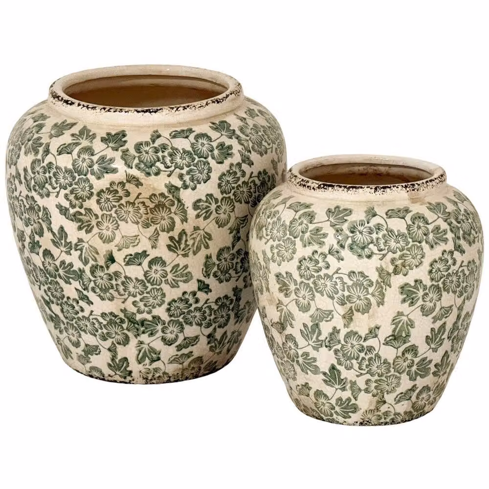 Lemon Pavilion Furniture and Decor Large Green Clover Olpe Vase in White Ceramic, W28 x D28 x H29 cm – 2