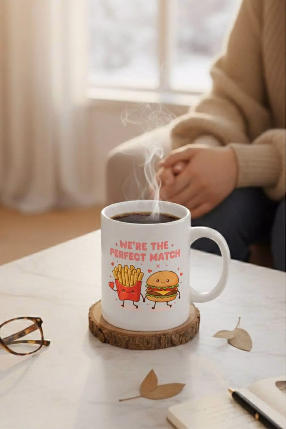 Dyzi We're The Perfect Match Printed Ceramic Mug, White – 3