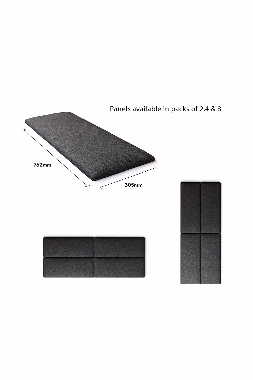 Aspire EasyMount Modular DIY Wall Mounted Upholstered Headboard Panels in Charcoal Saxon Twill Fabric, Pack of 4 – 3