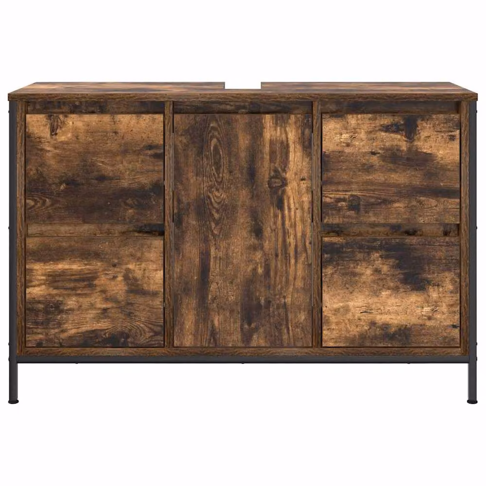 Berkfield Home Decorative Basin Cabinet with Drawers in Smoked Oak Brown, W/D/H: 90 x 34.5 x 60 cm – 4