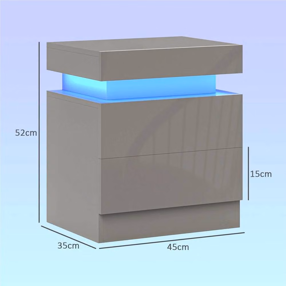 FORGEVIO Grey Bedside Table with High Gloss Front and Integrated Lighting – 2