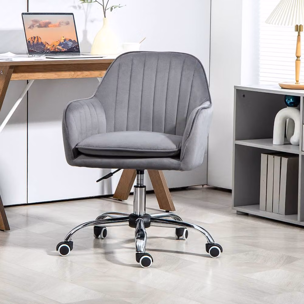 STILVORA Modern Grey Velvet Task Chair with Armrests and Castors for Home Office – 2