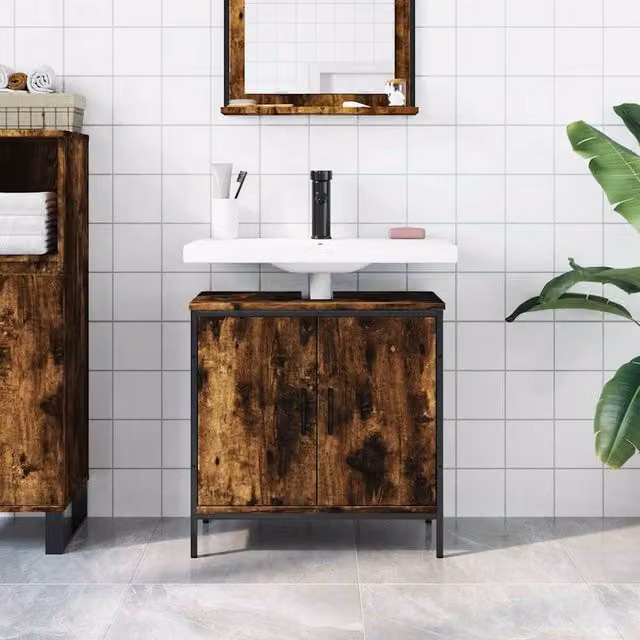 Berkfield Home Sturdy Bathroom Sink Cabinet in Smoked Oak Brown, W/D/H: 60 x 30 x 60 cm
