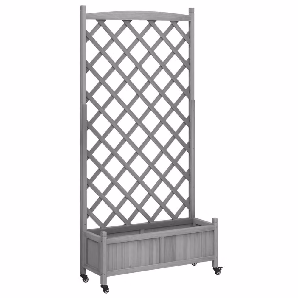 Berkfield Home Grey Solid Wood Planter with Trellis and Wheels – 2