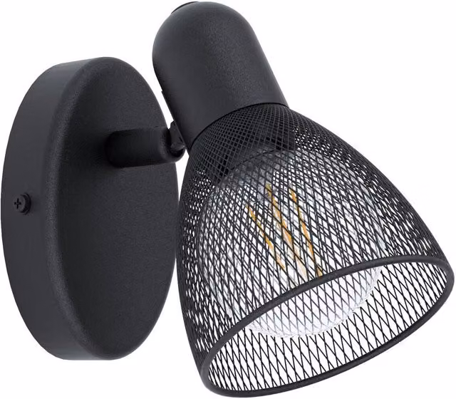 Loops Modern Black Metal Wall Spot Light with Round Mesh Shade and E14 LED Bulb – 2