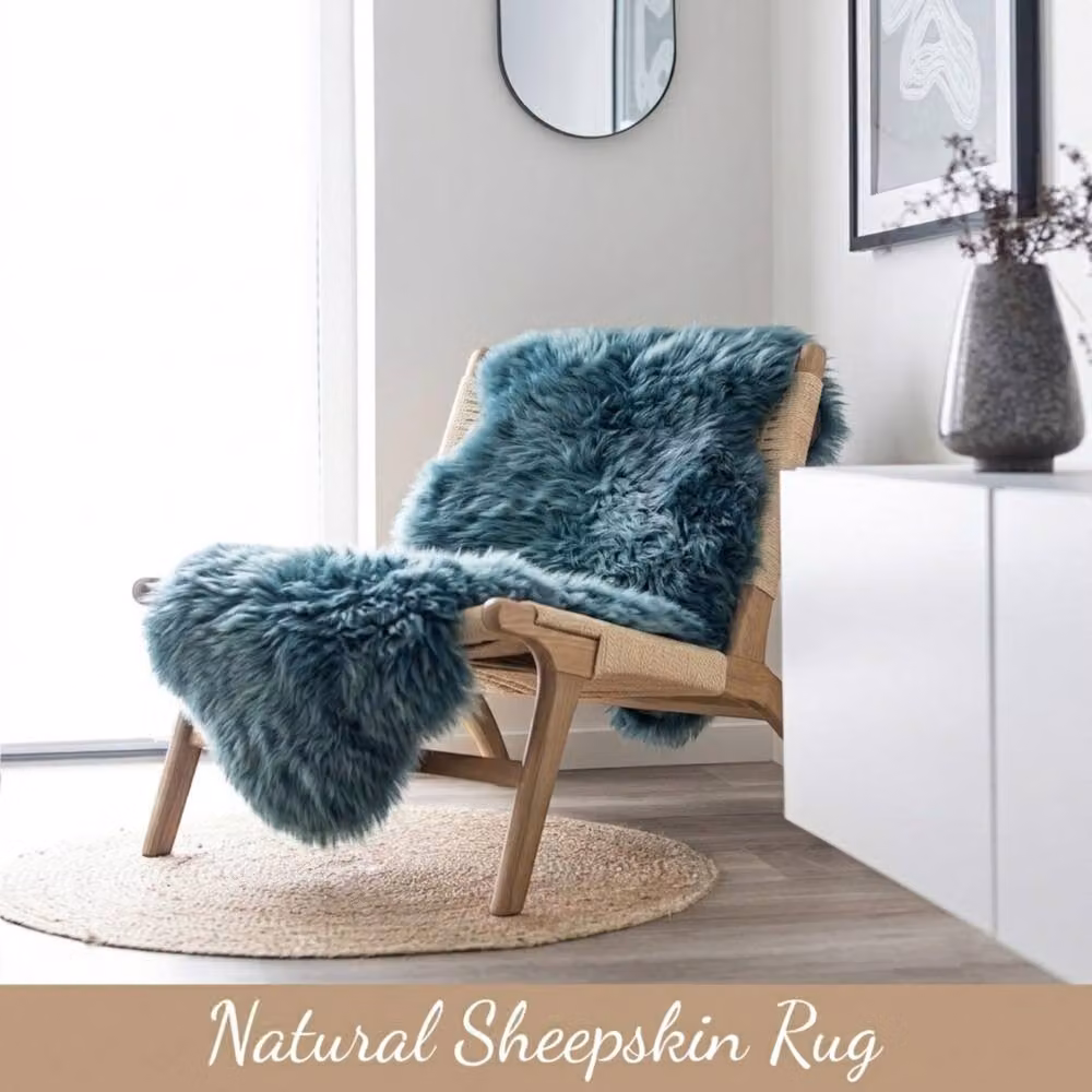 Infinity Leather Blue Real Sheepskin Wool Rug, W: 180 cm, D: 60 cm – 3