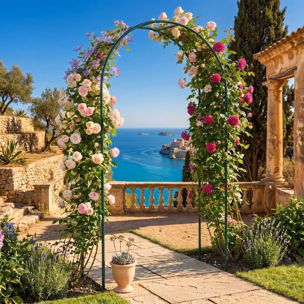 Havendro Metal Garden Arch Wedding Entrance Floral Frame Stand, Black, H 240 x W 140 x D 37 cm – 2