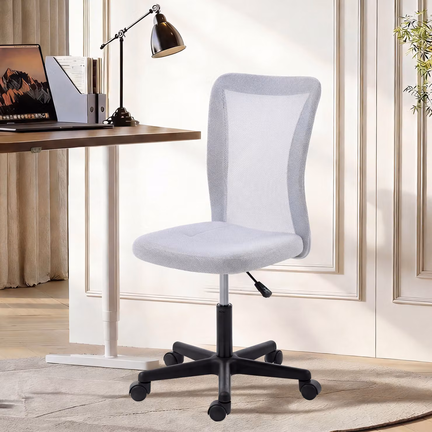 Vinsetto White Mesh Armless Executive Office Chair with Adjustable Height and Swivel Function – 2