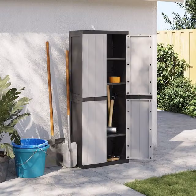 Berkfield Home Outdoor Storage Cabinet in Grey and Black, W/D/H: 65 x 37 x 165 cm – 1