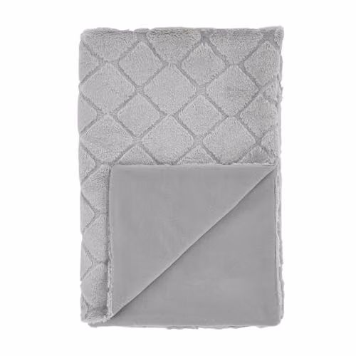 Catherine Lansfield Cosy Diamond Faux Fur Throw in Silver Grey, W/H: 130 x 170 cm – 2