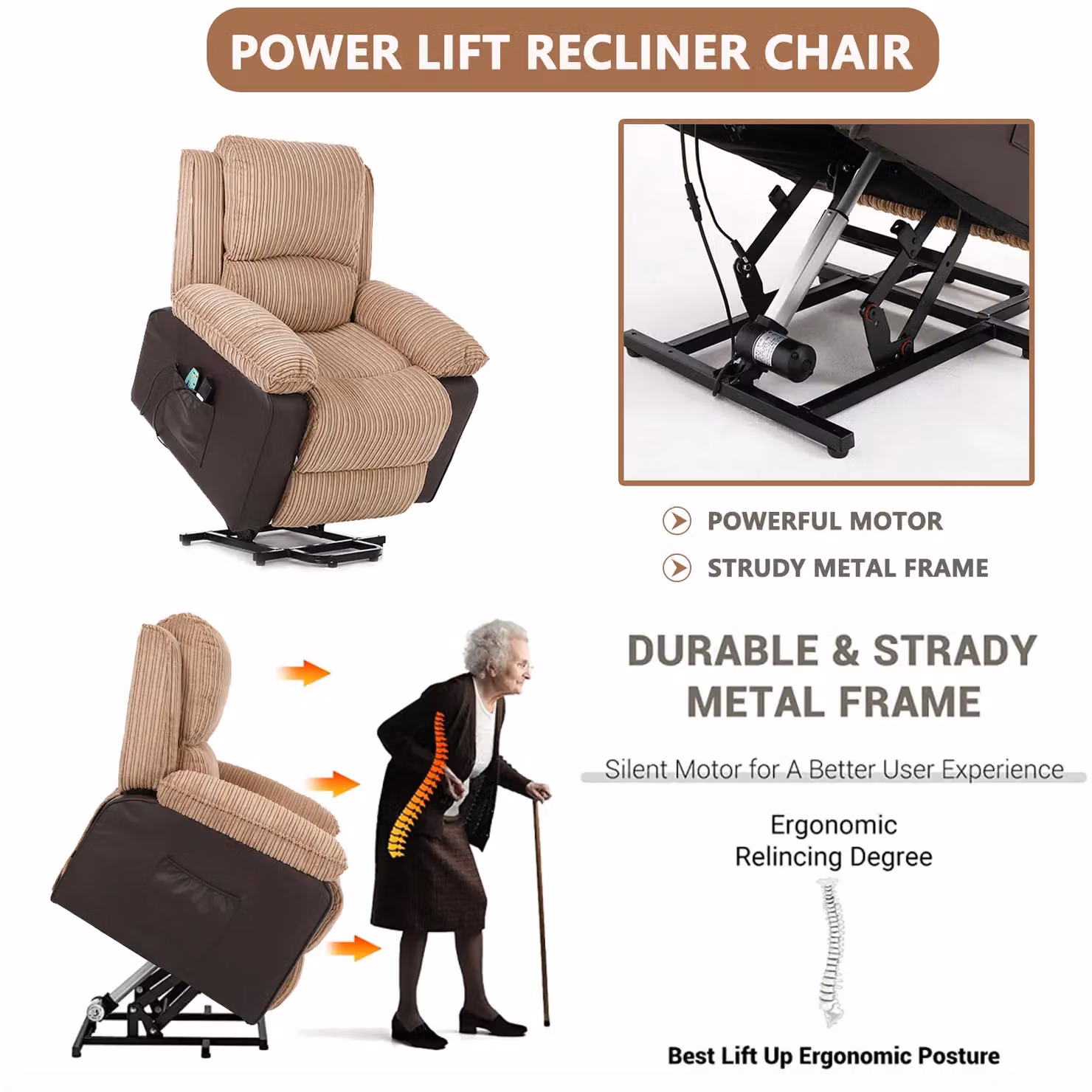 FURNITURE ONE Dual Motor Heated 8 Point Massage Recliner Chair in Grey with Power Lift Assist – 4
