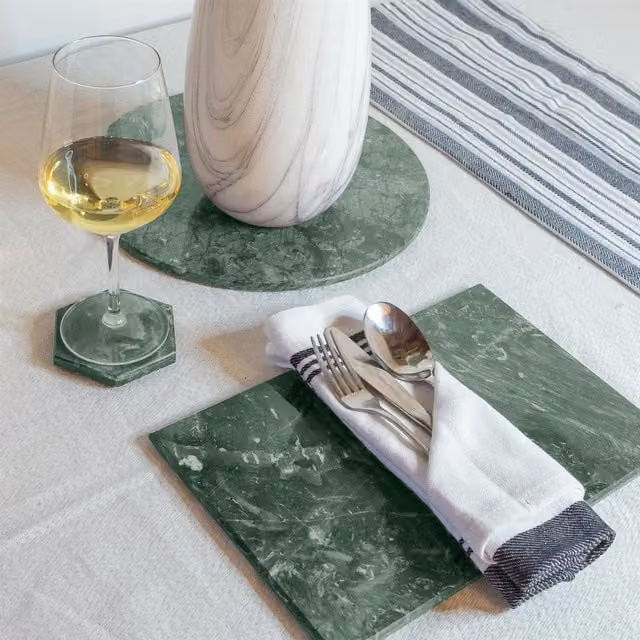 Argon Tableware 12 Piece Green Marble Rectangular Placemats and Square Coasters Set, W: 30 cm, D: 20 cm