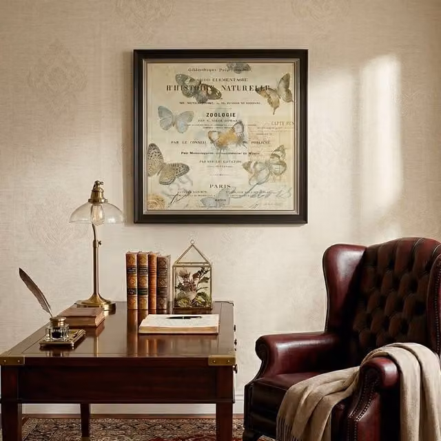 Orsina Vintage Butterfly 2 Framed Paper Poster Wall Art in Brown, Cream, Blue and Black