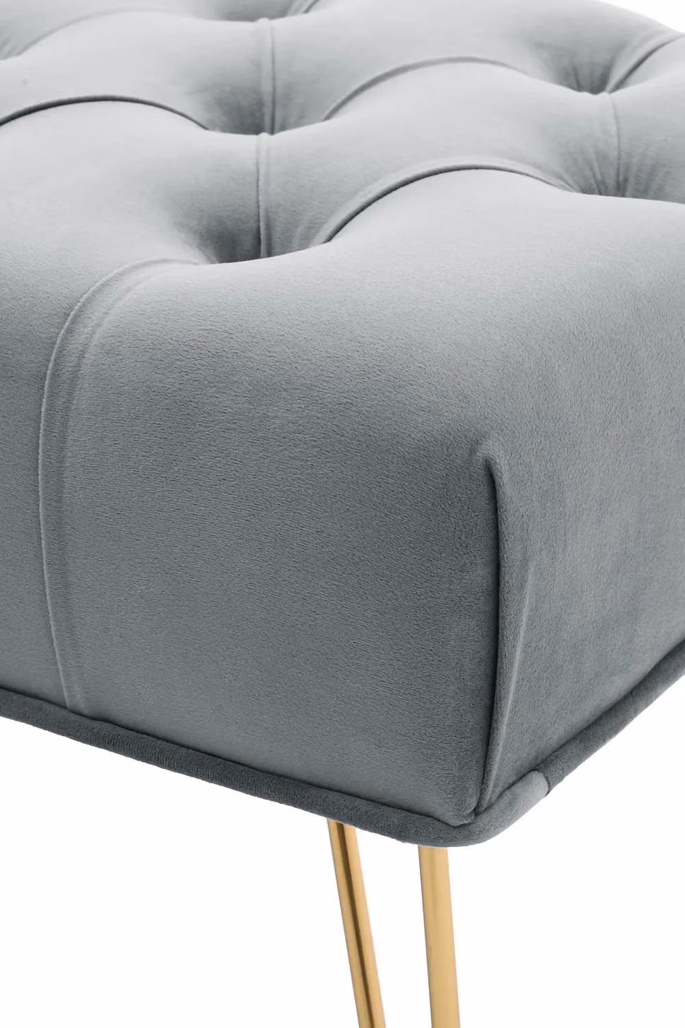 Living and Home Buttoned Velvet Bench in Grey with Gold Metal Hairpin Legs – 3