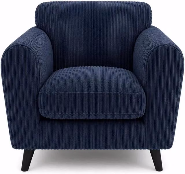 Bliss Furniture Harlow Blue Jumbo Cord Cuddle Chair with Modern Tailored Wide Armrests