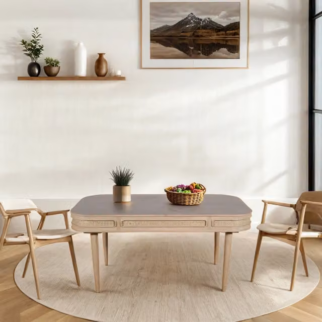 IH Design Berma Cane Mango Wood Dining Table, 6 Seater, Brown