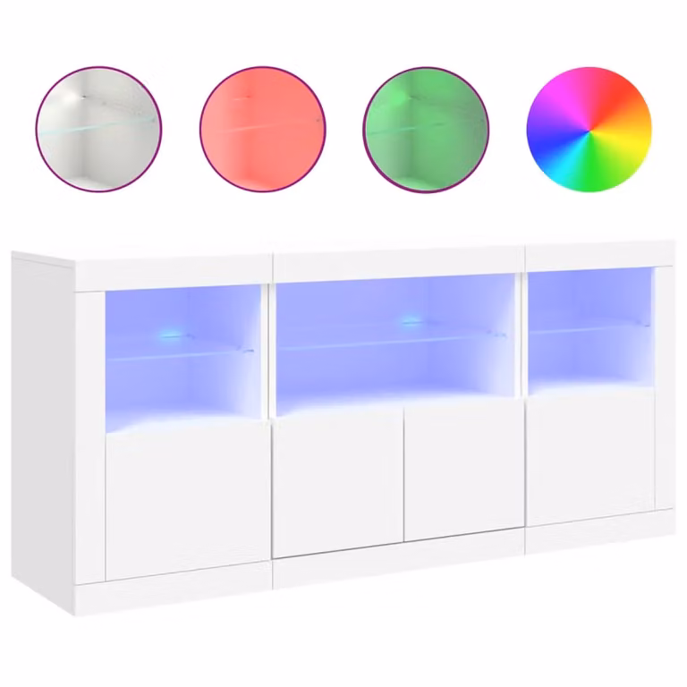 Berkfield Home Modern White Sideboard with Integrated LED Lights W/D/H: 142.5 x 37 x 67 cm
