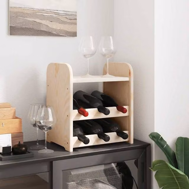 Berkfield Home Beautiful Solid Pine Wine Rack with Top Board in Beige, W/D/H: 33 x 25 x 37 cm