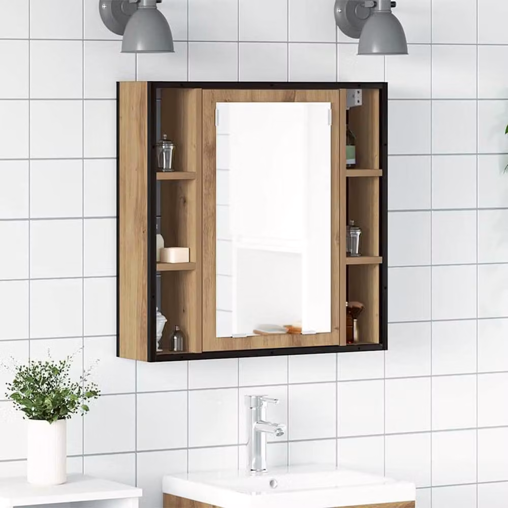 Berkfield Home Artisan Oak Bathroom Mirror Cabinet in Brown, W/D/H: 60 x 16 x 60 cm – 2
