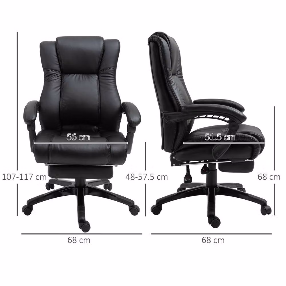 STILVORA Black Synthetic Leather Executive Office Chair with Footrest, Headrest and Armrests – 3