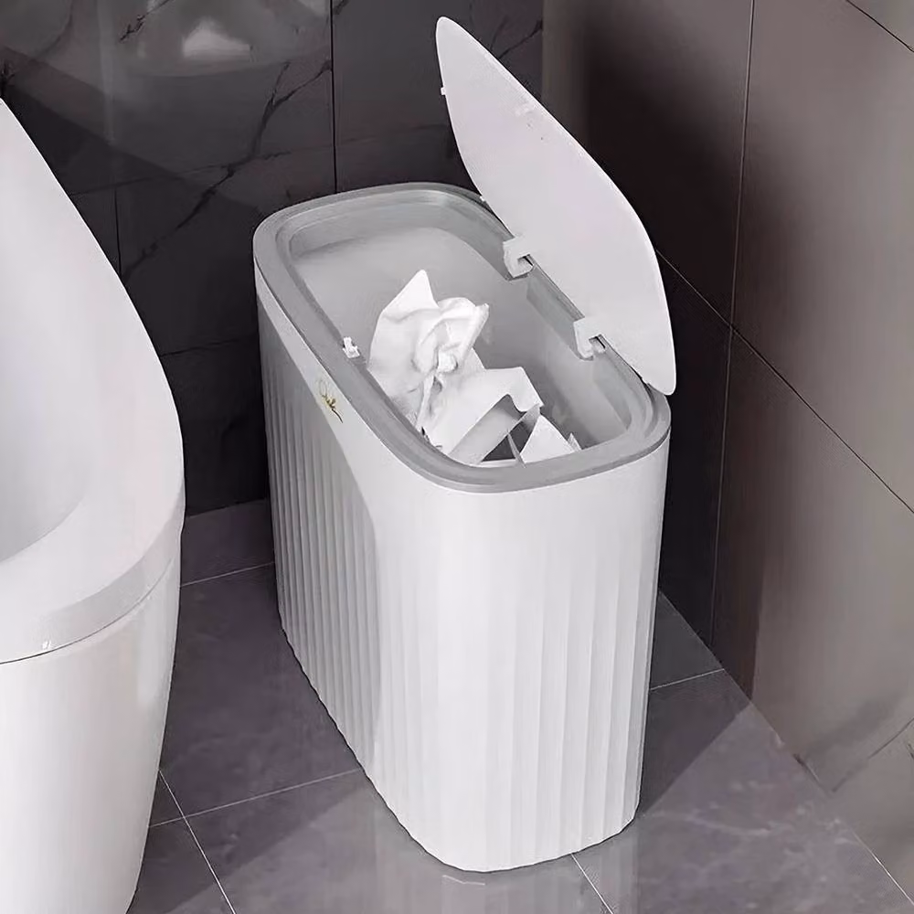 NESTLUNE Small Narrow Slim Waste Bin with Flip Lid in White, W/D/H: 15 x 13 x 24 cm – 3