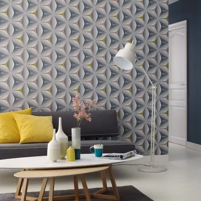 A.S. Création Retro Abstract Floral Botanical Vinyl Wallpaper in Grey, Multicolour and White