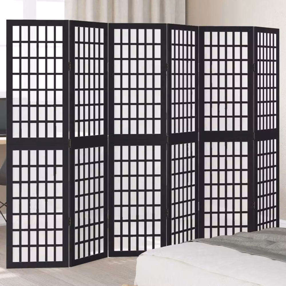 Berkfield Home 6-Panel Room Divider in Black Solid Paulownia Wood – 2