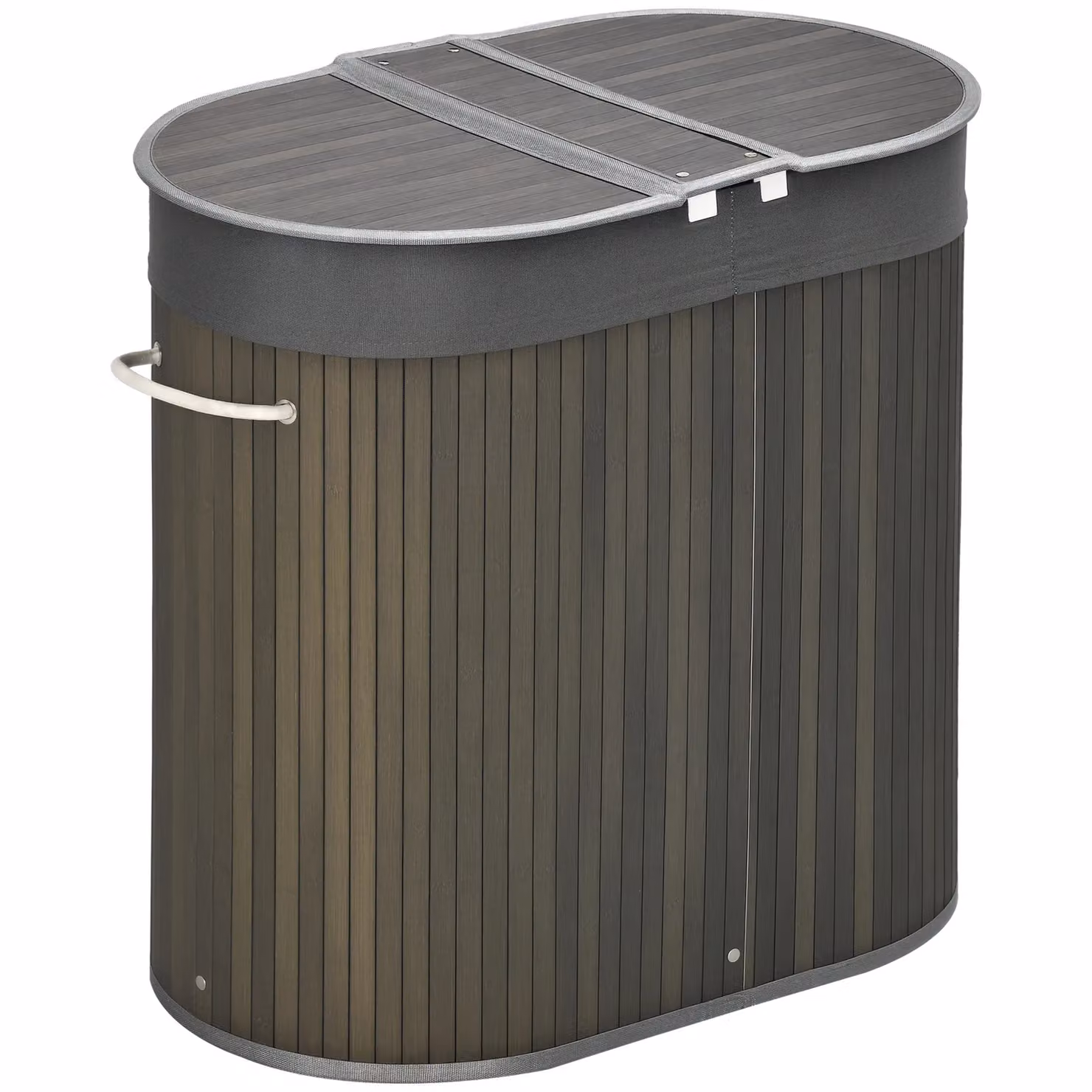 HOMCOM Bamboo Laundry Basket with Lid and 2 Sections, 100 Litres, Grey – 2