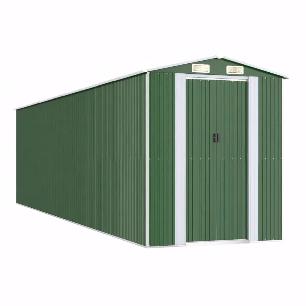 Berkfield Home Green Galvanised Steel Garden Shed with Sliding Doors and Side Vent, W/D/H: 772 x 192 x 223 cm – 2
