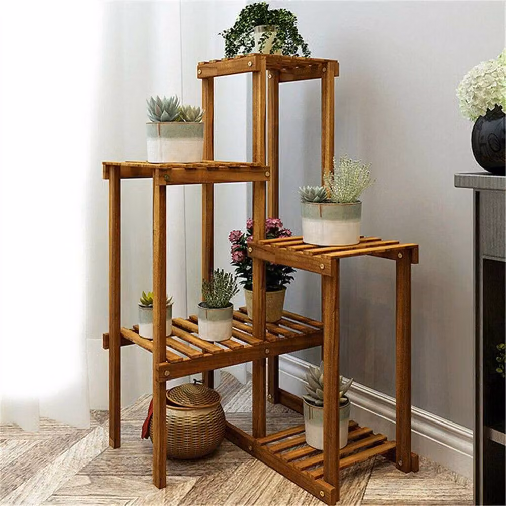 EONLION 6 Tier Corner Plant Stand Shelf in Brown Solid Wood – 5