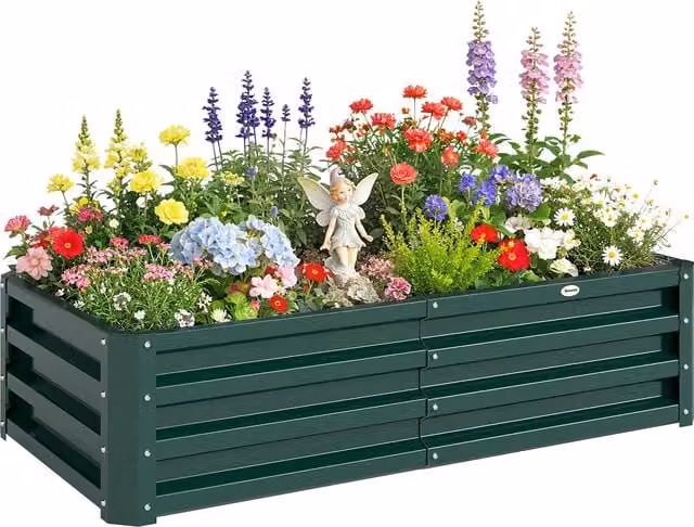 Outsunny Galvanised Steel Raised Garden Bed in Green for Herbs and Vegetables, W/D/H: 60.0 x 30.5 x 60.0 cm