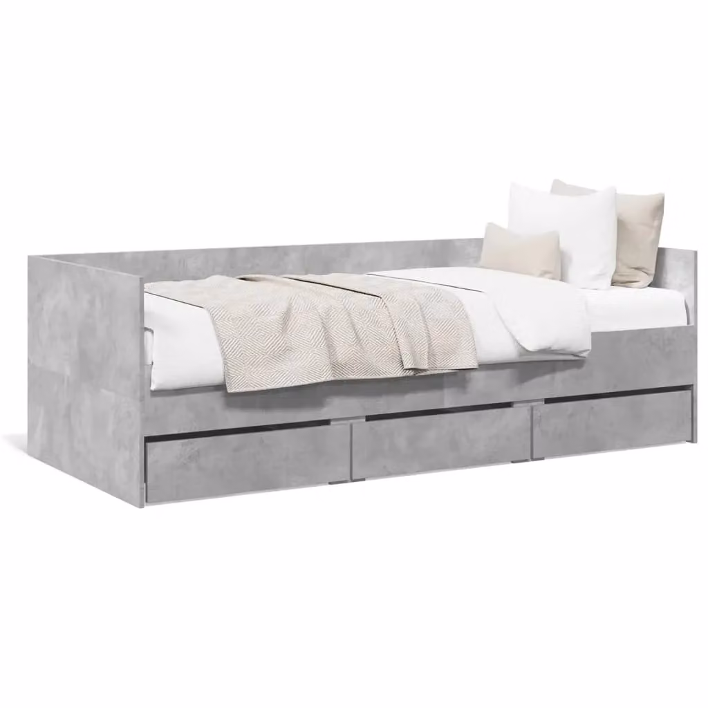 Berkfield Home Small Single Daybed with Drawers in Concrete Grey, W: 75 cm, L: 190 cm – 2