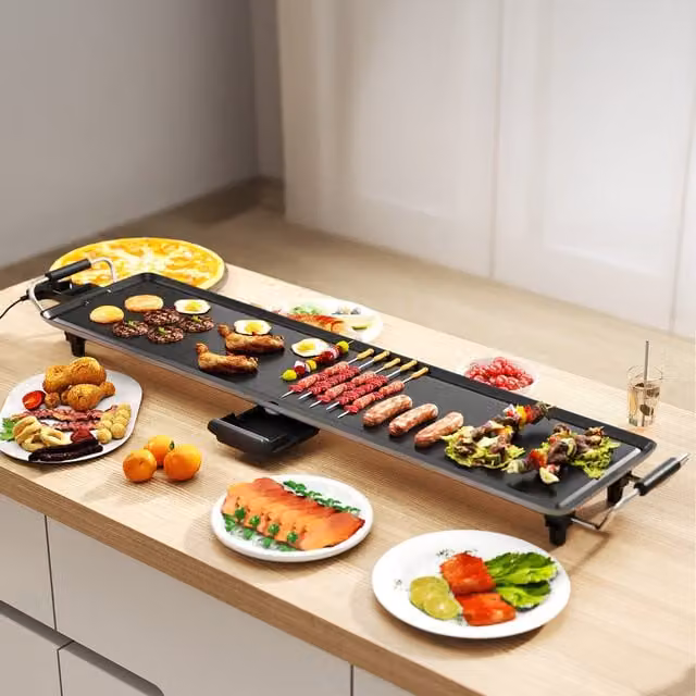 Costway Extra Large Electric Teppanyaki Grill and Tabletop Griddle with Smooth Non-Stick Aluminium Plate and Adjustable Thermostat, Black