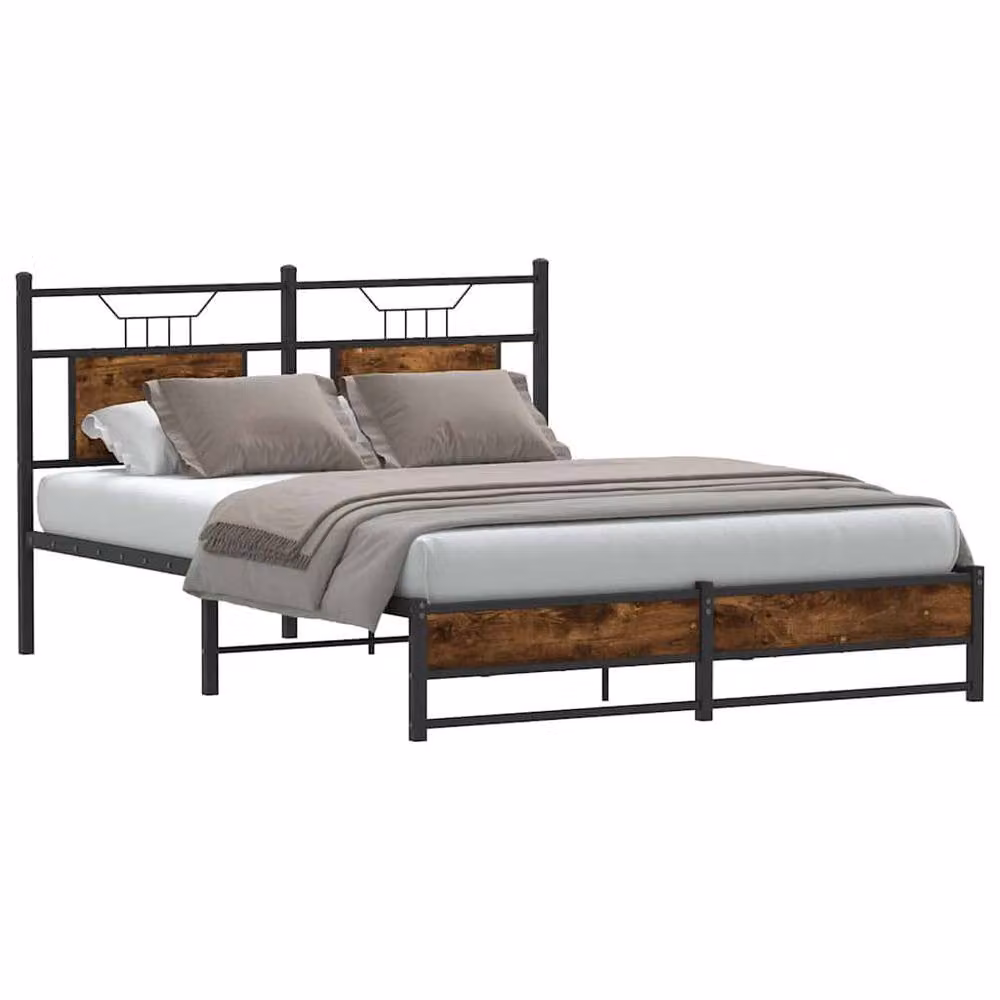 Berkfield Home Smoked Oak Bed Frame in Brown, W/D/H: 140 x 200 cm – 2