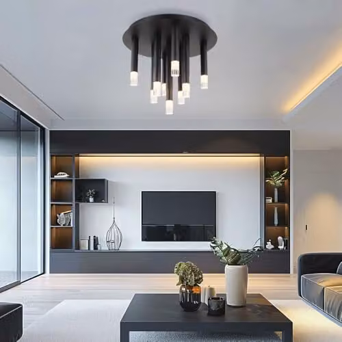 Netlighting Ryan Multi Arm Semi Flush Ceiling Lamp in Matt Black with 9x G9 Bulbs, Height: 29.6 cm – 3