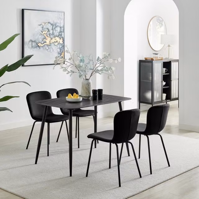 FurnitureboxUK Asti Grey Marble Ceramic Top Dining Table and 4 Black Velvet Chairs Set