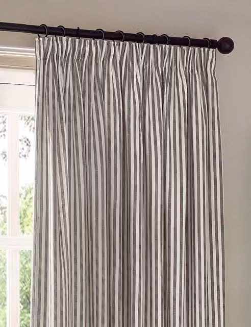 YARD Hebden Grey Mix Striped Semi-Transparent Pure Cotton Pencil Pleat Curtains, H: 183 cm, W: 168 cm