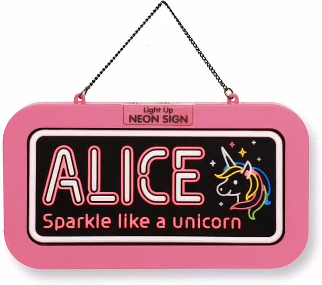 History & Heraldry Alice Pre-personalised Light-Up Neon Bedroom Sign in Pink