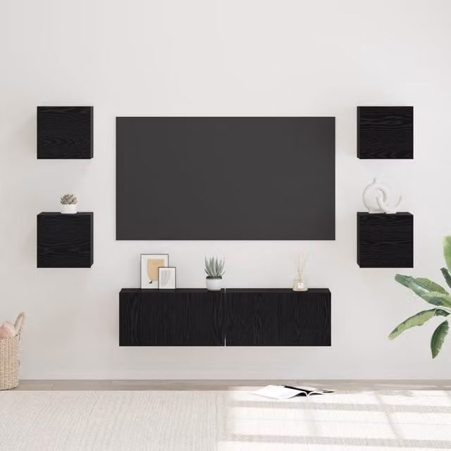 Berkfield Home Wall-Mounted Black Oak TV Cabinet with Hinged Doors and Internal Shelves – 1