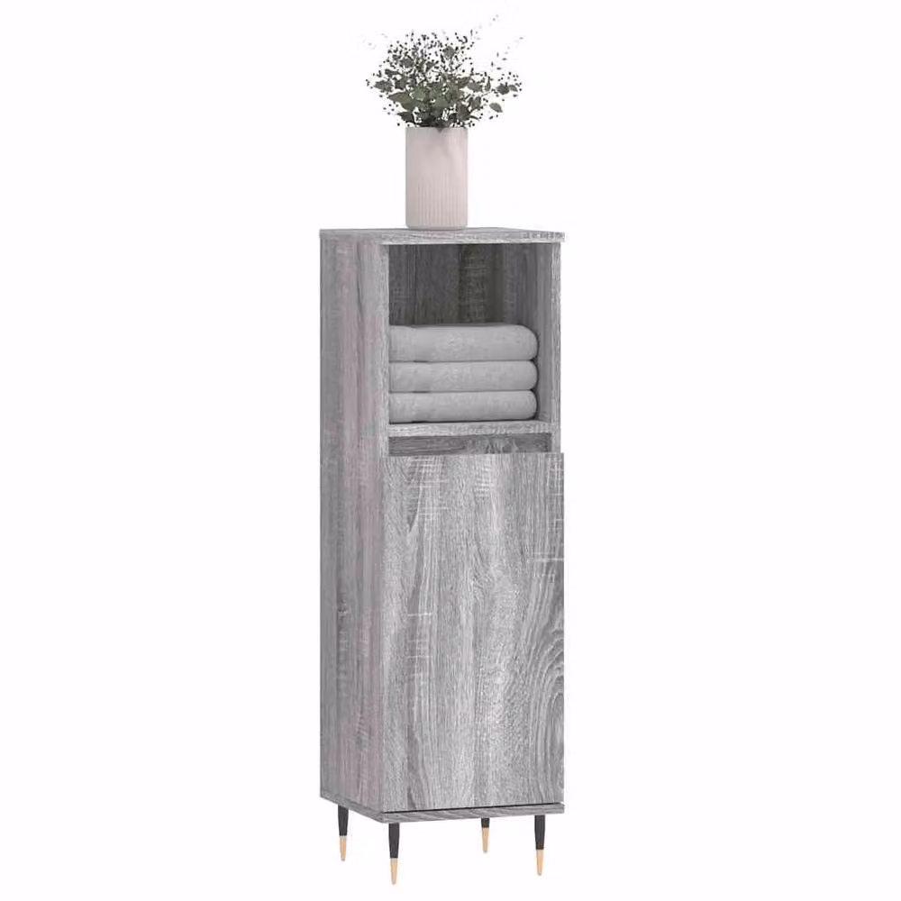 Berkfield Home Grey Sonoma Bathroom Cabinet with Hinged Doors and Open Shelf, W/D/H: 30 x 30 x 100 cm – 2